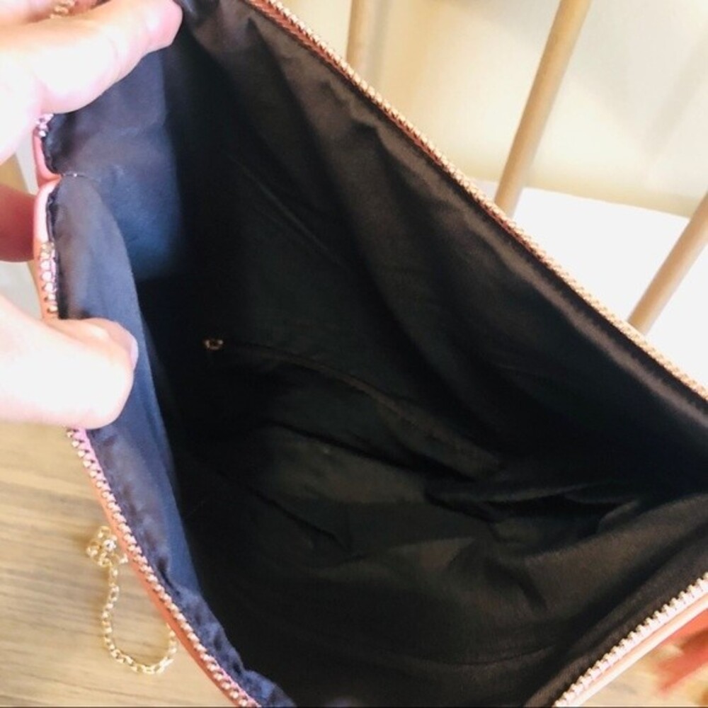 Salmon Fold Over Clutch/Crossbody Bag with Gold Laser Cutouts - Picture 4 of 9